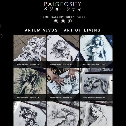 The page for the artists's "Artem Vivus" ("Art of Living") collection. Square thumbnails are arrayed in a 3-column grid, each overlayed with the title of the work.