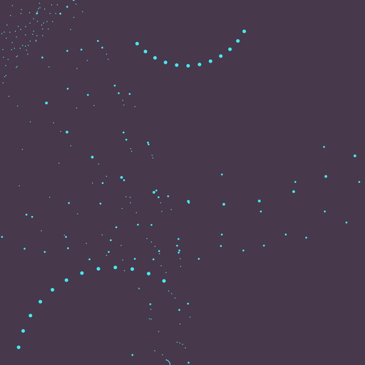 A haphazard scattering of hundreds of cyan circles. Some are arranged in semicircular arcs.